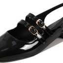 Women's Patent Leather Low Block Heel Mary Jane Sandals with Adjustable Ankle Straps Closed Square Toe Slingback Chunky Heel Pumps for Daily Work Prom Evening Dating (7, Black)