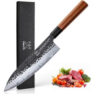 8 Inch Japanese Knife, Hand Forged 5 Layers High Carbon 9CR18MOV Steel Rosewood Handle Chef Knife, Ultra Sharp Durable Professional Kitchen Knife, A Thoughtful Birthday Gifts for Mom/Dad
