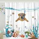 Fowocu Funny Dog Extra Long Shower Curtain Set Teal Blue Sea Ocean Waterproof Fabric Shower Curtains with Animal Octopus Starfish Turtle Anchor Fish Nautical Bathroom Curtain Decor (Orange, 72''78'')