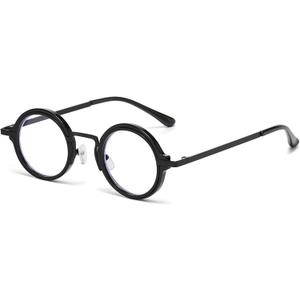 Onrtry Fashion Small Round Blue Light Blocking Glasses for Women Men Metal Frame Eyewear Glasses(Black)
