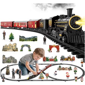 NIPLOOOW Train Set for Kids 3-5, Electric Train Toy with Realistic Sound, Lights and Smoke for Under Christmas Tree,Toddler Model Trains for 3 4 5 6 7 8 Years Old Kids Toys Gifts