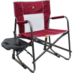 GCI OUTDOOR Freestyle Rocker XL with Side Table Camping Chair | Portable Folding Rocking Chair with Solid, Durable Armrests, Drink Holder & Comfortable Backrest  Red