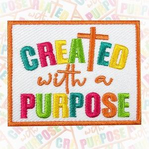 Created with a Purpose Patch 3 Inches Iron On/Sew On Embroidered Applique Patch for Clothes Backpacks Hats Christian Jesus Religious DIY Funny Accessories Gifts for Mom Dad Friends Coworkers,Set of 7