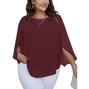 SCOMCHIC Plus Size Blouses for Women Summer Chiffon 3/4 Sleeve Tunic Tops Dressy Scoop Neck Casual Loose Flowy Shirts 3XL