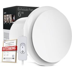 6 Inch Bathroom Exhaust Fan with Switch, Upgraded Exhaust Fan 35dB Low Noise IPX4 Waterproof Household Ventilation Fans, Window Ceiling Wall Mount Vent Fan for Attic Basement Garage Washroom P202A2 (White)