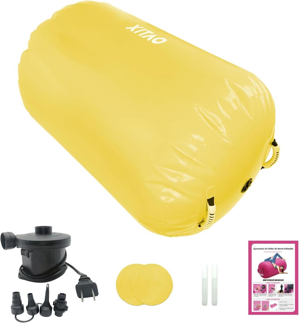 XITAO Air Roller Gymnastics Barrel Inflatable Tumbling Roller Air Mat, Barrel Back Somersault Backbend Trainer Equipment with Electric Air Pump for Backhandspring Training Yoga Cheerleading, 37.4"x25.0" (Yellow)