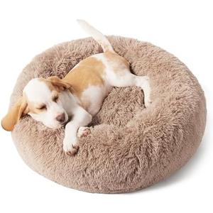 Bedsure Calming Dog Bed for Small Dogs - Donut Washable Small Puppy Bed, 23 inches Anti-Slip Round Fluffy Plush Faux Fur Large Cat Bed, Fits up to 25 lbs Pets, Camel