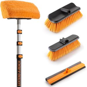 30-Foot Exterior House Cleaning Brush Set with 7-24 ft Extension Pole // Vinyl Siding Brushes with Telescopic Extendable Pole & Window Cleaning Squeegee Tool // The Ultimate Extension Scrub Brush Set (24 feet)