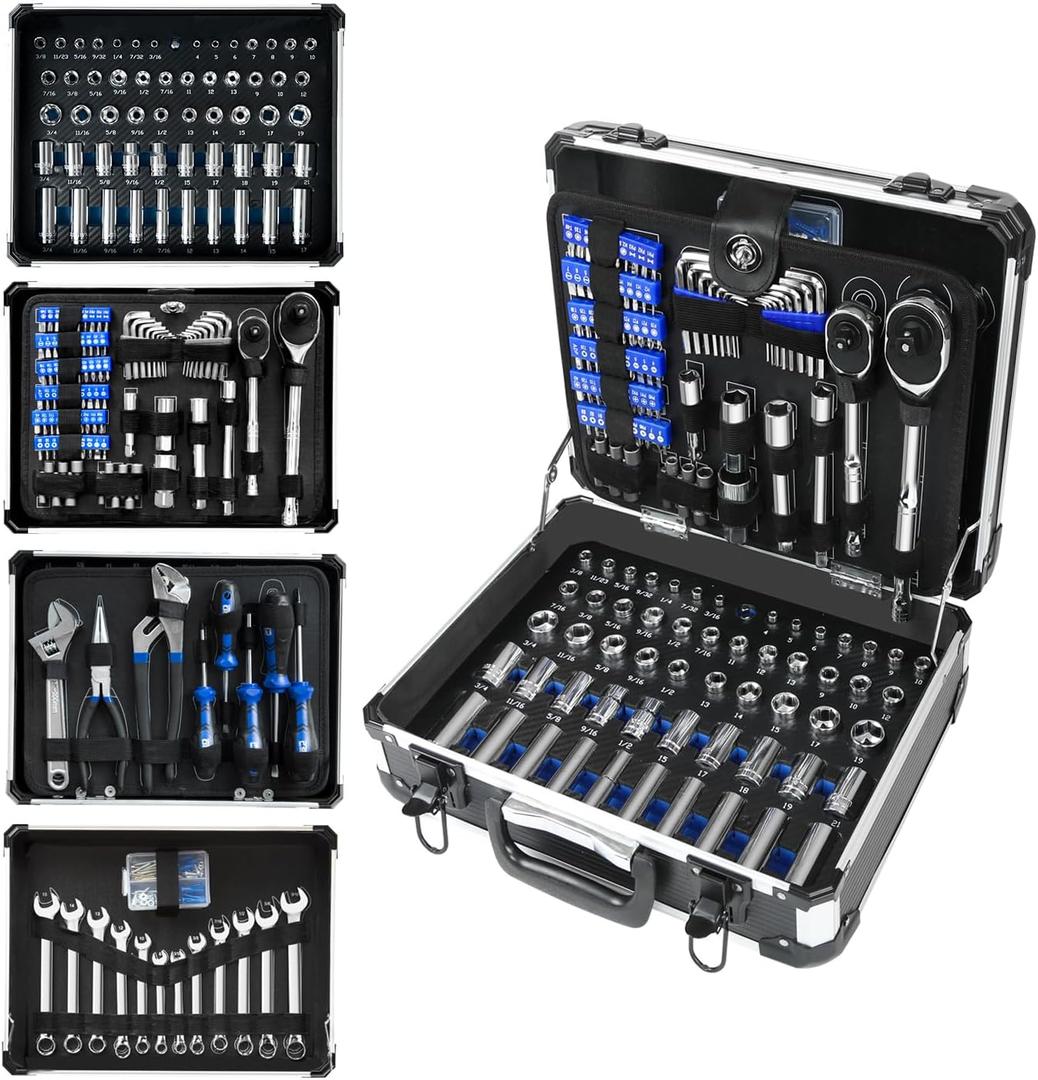 Prostormer Mechanic Tool Set, 240-Pieces Universal Household Auto Repair Tool Kit with Heavy Duty Aluminium Tool Box