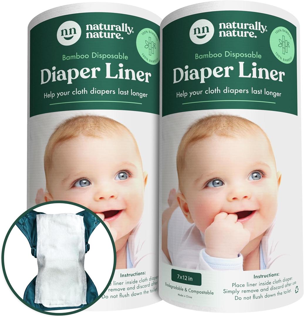 Naturally Nature Disposable Cloth Diaper Liners, Unscented, Fragrance-Free, Chlorine Free Diaper Inserts - 200 Count - (2 Rolls, 100 Sheets Per Roll)