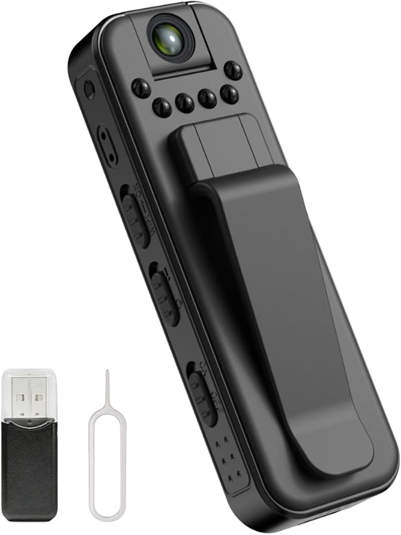 Ahheyie Mini Body Camera with Night Vision, 1080P Visible Wearable Back Clip Bodycam, 180° Rotatable Lens Portable Camcorder for Office, Guard, Travel