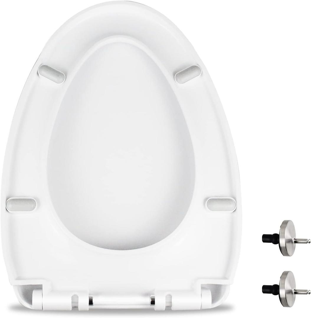 MUU Toilet seat, Slow Close, White heavy duty Toilet Seat with Non-slip Seat Bumpers Easy to Install & Clean PP Material Replacement Toilet Seat Fits All Toilet Brands Elongated Toilets(MU220-PP)