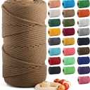 Macrame Cotton Cord 5mm x 109 Yards, ZUEXT 100% Natural Handmade Colorful 4 Strands Twisted Braided Cotton Rope for Wall Hanging Plant Hangers Gift Wrapping Tapestry DIY Crafts (100m, Caramel)