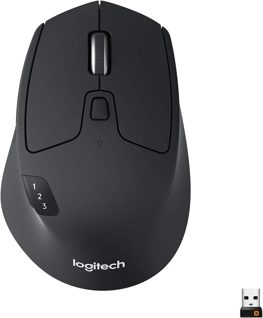 Logitech M720 Triathlon Wireless Mouse, Bluetooth, USB Unifying Receiver, 1000 DPI, 6 Programmable Buttons, 2Year Battery, Compatible with Laptop, PC, Mac, iPadOS  Black