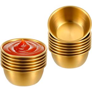 12 Pcs Stainless Steel Dipping Sauce Cups 2 oz Ramekin Mini Sauce Bowls Gold Condiment Cups Reusable Metal Ramekins Containers for Home Kitchen Restaurant Party (Gold, 55 ml)