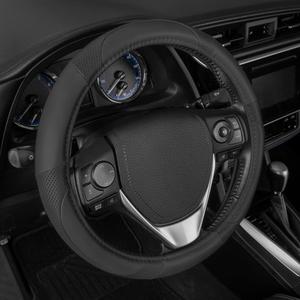 Motor Trend Perforated Microfiber Leather Steering Wheel Cover for Cars Trucks SUVs Vans, Sporty Racing Improved Grip Anti-Fatigue Ergonomic Design, Airbag Compatible - Fits Standard 15" Inch - Black