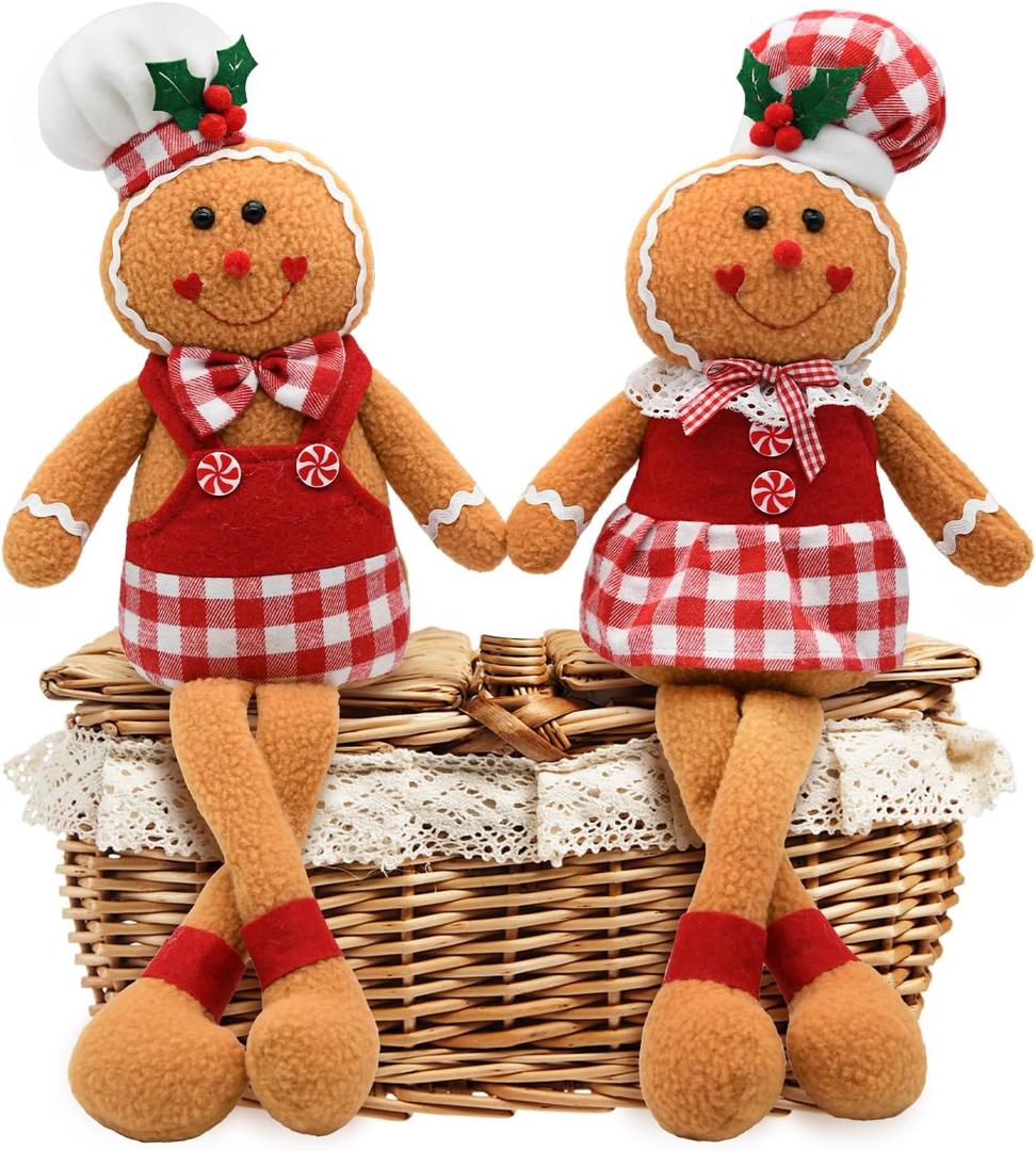 Gingerbread Christmas Decorations Indoor, Candy Cane Christmas Decorations, 16 Inch Chef Hat Gingerbread Man Stuffed Plush, Kitchen Christmas Decor, Centerpieces Table Decor