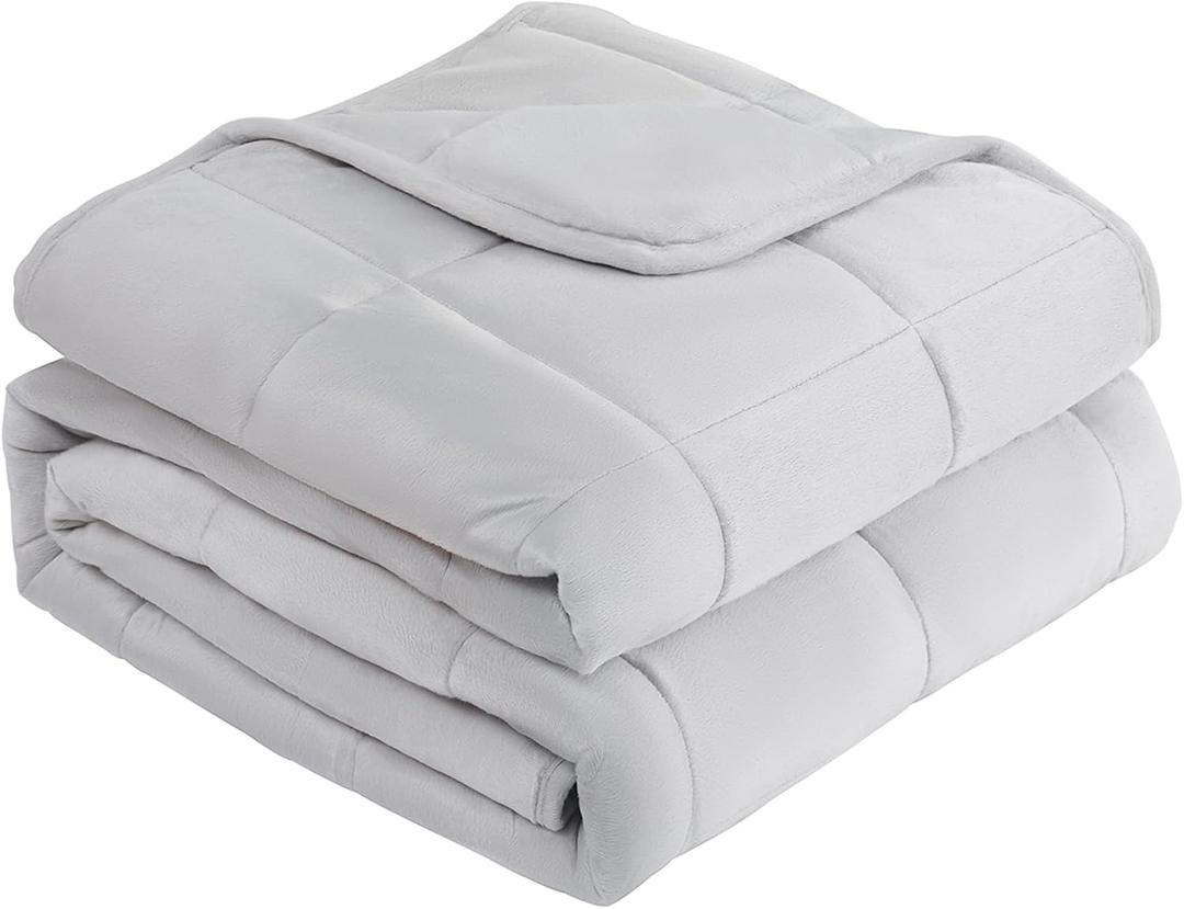 L'AGRATY Weighted Blanket - 60"x80", 15lbs Soft Breathable Heavy Blanket with Minky Material and Glass Beads for Adults, All-Season (42-ash Grey)