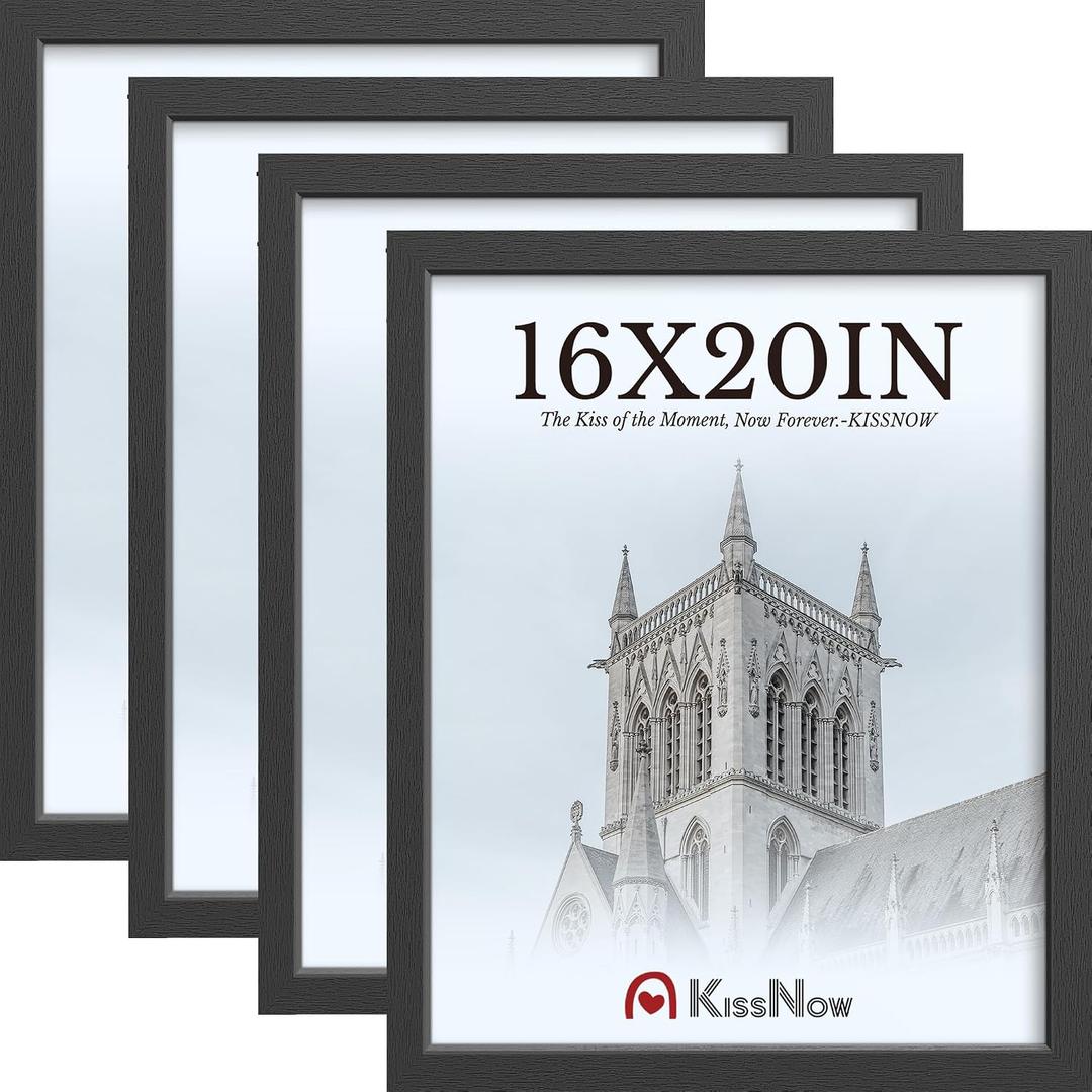 16x20 Picture Frame 4 Pack, Black Solid Wood, Gallery Wall Hanging