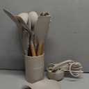 Umite Chef Kitchen Cooking Utensils Set, 33 pcs Non-Stick Silicone Cooking Kitchen Utensils Spatula Set with Holder, Wooden Handle Silicone Kitchen Gadgets Utensil Set (Khaki)