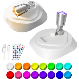 LEASTYLE LED Wireless Spotlights with Remote,RGBW Rechargeable Up Lights Indoor,16 Color Changing Battery Operated Light with Timer Dimmable Accent Light for Grow Parties,White+Silver,2 Pack