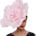 Large Flower Fascinators for Girls Women Tea Party Cocktail Headwear Derby Hats with Headband and Clip for Wedding (Pink)