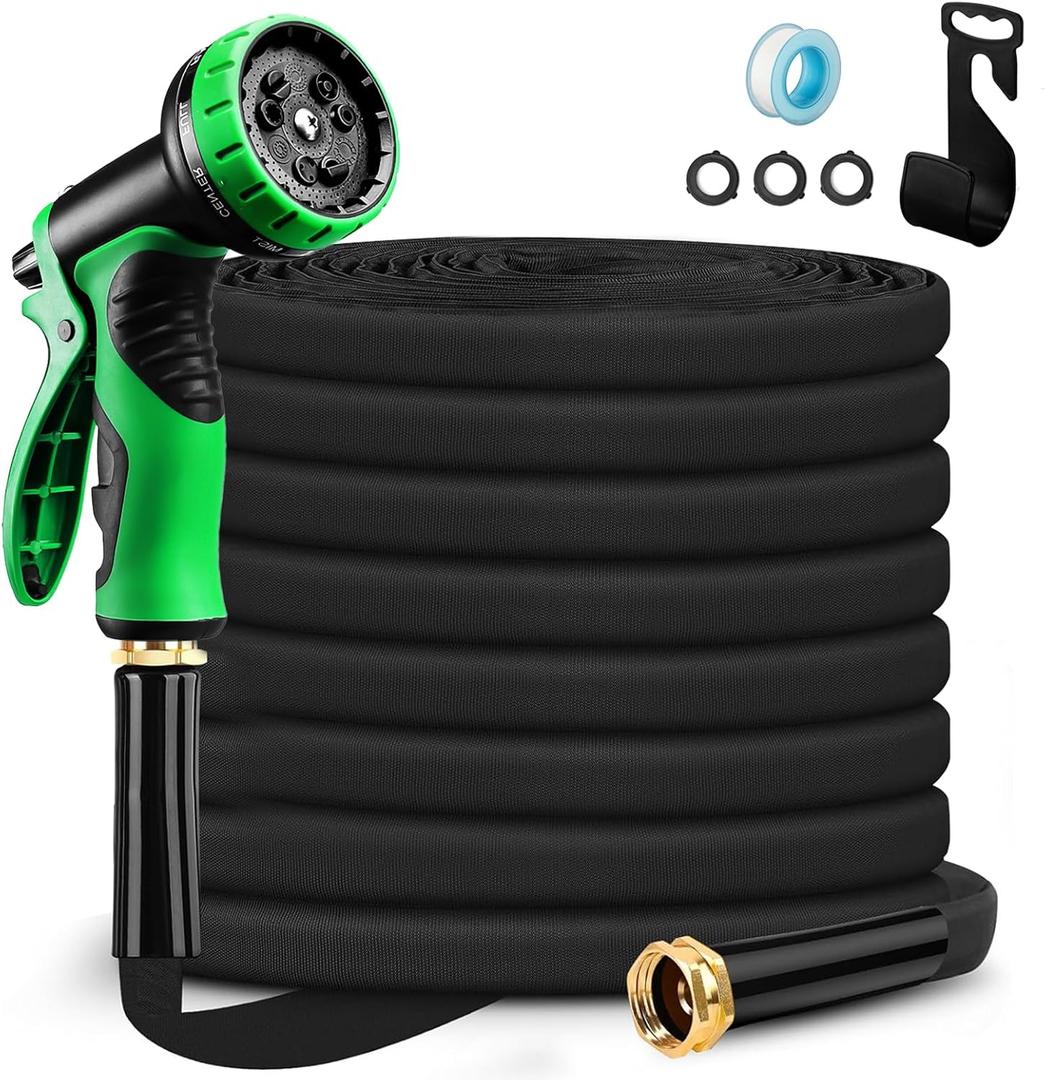 Delxo Garden Hose with Nozzle, 3/4 in. x 50 FT Non-Expanding Water Hose with Holder, Lightweight Manguera Para Jardin, Water Pipe, Durable & Easy to Use for Gardening, Car Washing & Storage