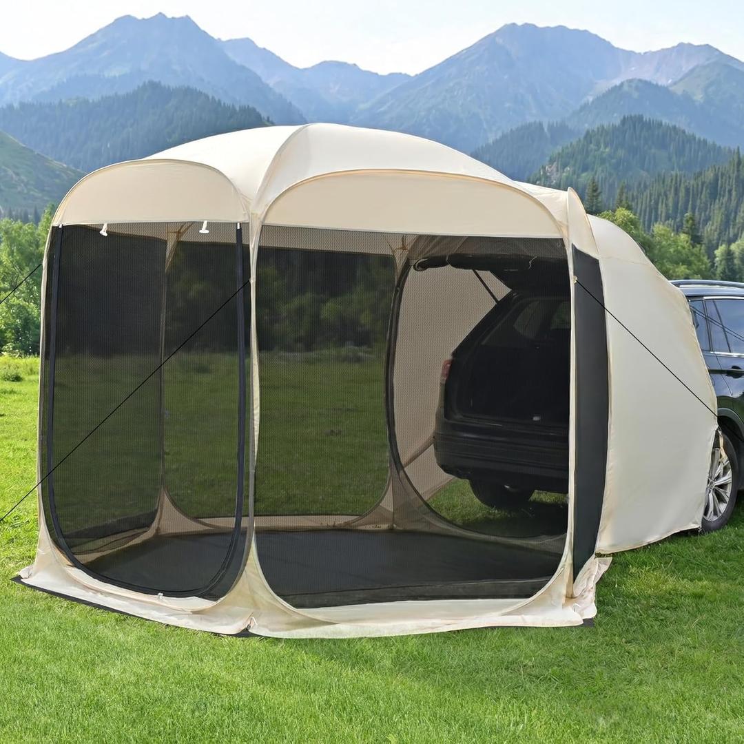 Alvantor 5 Person Pop Up SUV Tent,2 in 1 Car Tent & Camping Tent,Mosquito Screen Multi-functiona for Car SUV Van Camping,Includes Heavy Duty Tarp & Storage Bag,Quick Setup,8.6'L X8.6'W X6.7'H, 8.5'x8.5'x6.6'H