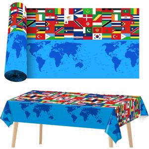 party greeting International Decoration 1181 x 52 Inch International Table Cover Roll World Flag Birthday Tablecloth Plastic Table Cloth Retirement Supplies