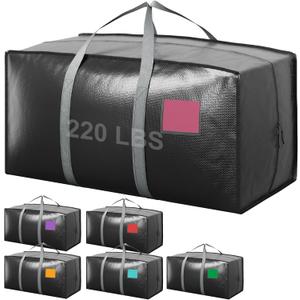 6 Pack Moving Bags with Full-Open Side Zipper, Extra Large 93L Heavy Duty Waterproof Foldable Storage Totes for College Dorm, Moving & Home Organization Gray