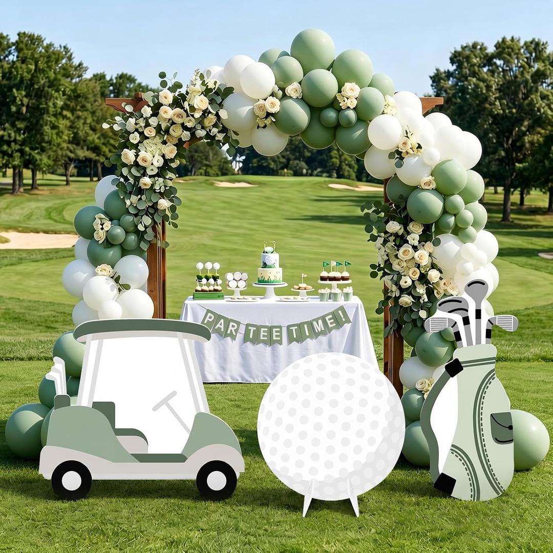 3 Pcs Golf Cart Cardboard Cutout Photo Booth Props for Hole in One Party, Large Golf Carts, Bags, and Balls Standee Par-Tee Birthday Retirement Decorations Sport Themed Events Supplies, Golf Cart 32 x 28 in; Golf Bag 32 x 14 in
