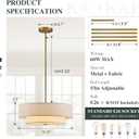 Gold Modern Chandelier 18'' Drum Chandeliers with 2-Layer Fabric Shade 4-Light Linen Pendant Light Fixture for Dining Room Bedroom Kitchen Hallway Foyer