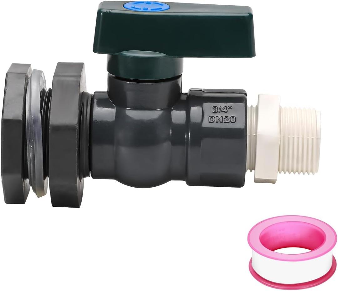PVC Rain Barrel Diverter Kit, 3/4 Inch Rain Barrel Valve, Rain Barrel Spigot Kit with Bulkhead Fitting Adapter for Aquariums Water Tanks Pools (Grey, 3/4 inch)