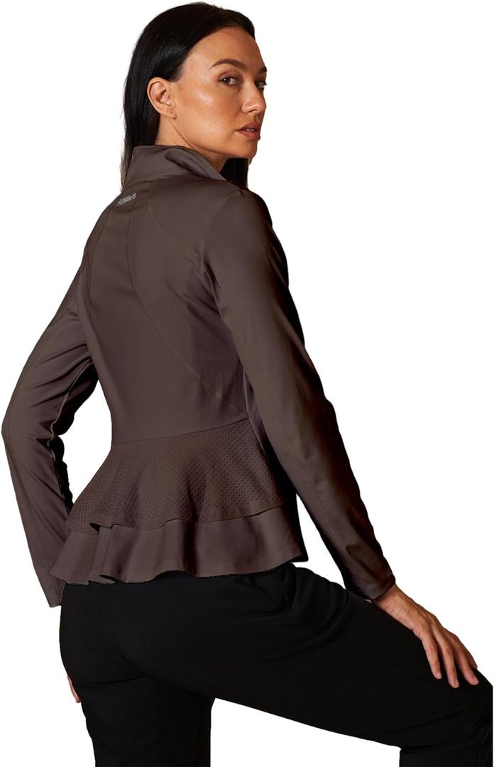 ACEGOLFS Womens Ruffle Athletic Jacket Lightweight Long Sleeve Full Zip Golf Jacket Pockets Ladies Workout Top Hiking UPF 50+, Small