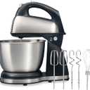 Hamilton Beach Classic Stand and Hand Mixer, 4 Quarts, 6 Speeds with QuickBurst, Bowl Rest, 290 Watts Peak Power, Black and Stainless