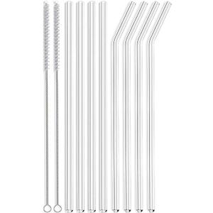 ALINK Skinny Clear Glass Straws, 10.5" x 7 mm Long Reusable Drinking Straws for 30 oz 20 oz RTIC/YETI Stanley Tumblers, Mason Jars, Pack of 8 with 2 Cleaning Brush