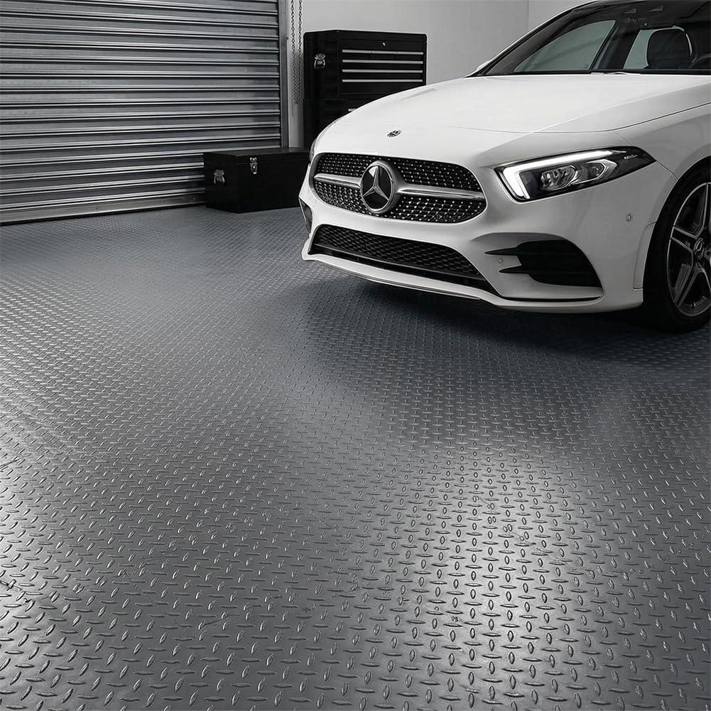 LITA Rubber Flooring Rolls Mats, Heavy Duty Diamond Plate Garage Floor Mat, PVC Water/Stain Outside Resistant Parking Rv Trailer Flooring 4FTx10FT