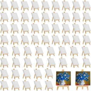 32 Pack 5 x 5 Inch Mini Canvases with Easel Sets for Painting Small Art Stretched Canvases Panels Pack with Wood Display Easel for Kids Classroom Crafts Back to School