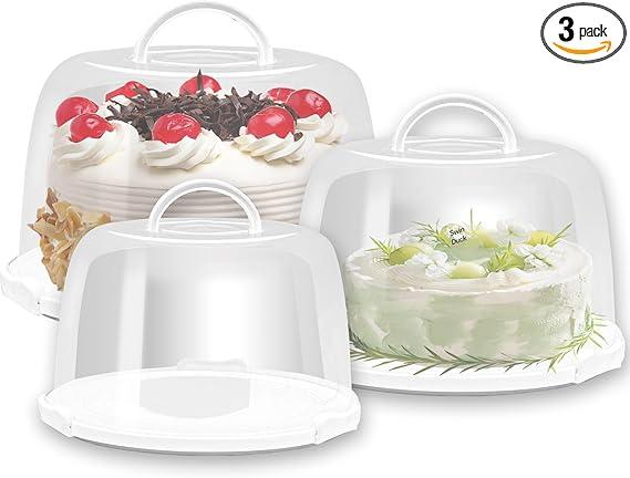 3 Pack Round Cake Carrier Set, 12/8/6 inch Portable Cake Transport Container with Lid And Handle, Cake Holder With Cover Storage Container For Bundt Cakes Cupcakes & Desserts