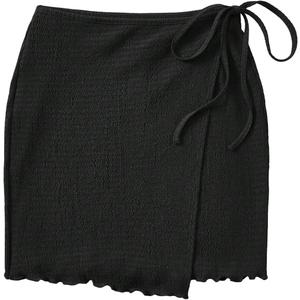 WDIRARA Women's Cover Up Wrap Skirt High Waisted Knot Side Asymmetrical Wrap Skirt Split Lettuce Trim Beach Mini Skirt (Medium, Black)