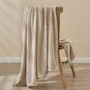 EMME Fleece Blanket, 3D Jacquard Throw Blanket for Couch and Bed, Soft Cozy and Fluffy Blankets Lightweight Luxury Flannel with Geometric Grid Design (Beige, 50'' x 60'')