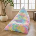 XeGe Fluffy Kids Stuffed Animal Storage Bean Bag Cover (No Filler), Fuzzy Faux Fur Beanbag Organizer with Handle for Teens Girls Adults, Shaggy Furry Plush Toys Holder Floor Lounger Chair, Rainbow (50"x30"x30")
