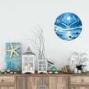 XFM Large Blue Wall Clock 20 Inch Silent Wall Clocks Battery Operated Moon Ocean Wave Round Clocks for Kitchen Bedroom Bathroom Decor