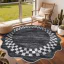 GarveeHome Scalloped Round Rug 4ft Modern Solid Color Circle Rugs Non Slip Low Pile Living Room Throw Carpat Washable Bedroom Scalloped Round Area Rug Stain Resistant Bordered Rug for Kitchen, 4'x4' (Scalloped Dark Grey)