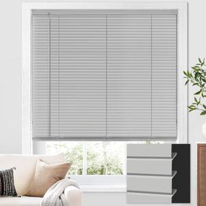 Aluminum Cordless Mini Blinds for Indoor Windows Room Darkening 100% Privacy 1" L-Shaped Blades Window Blinds for Home, for Window Size 48" W  64" H, Silver Grey