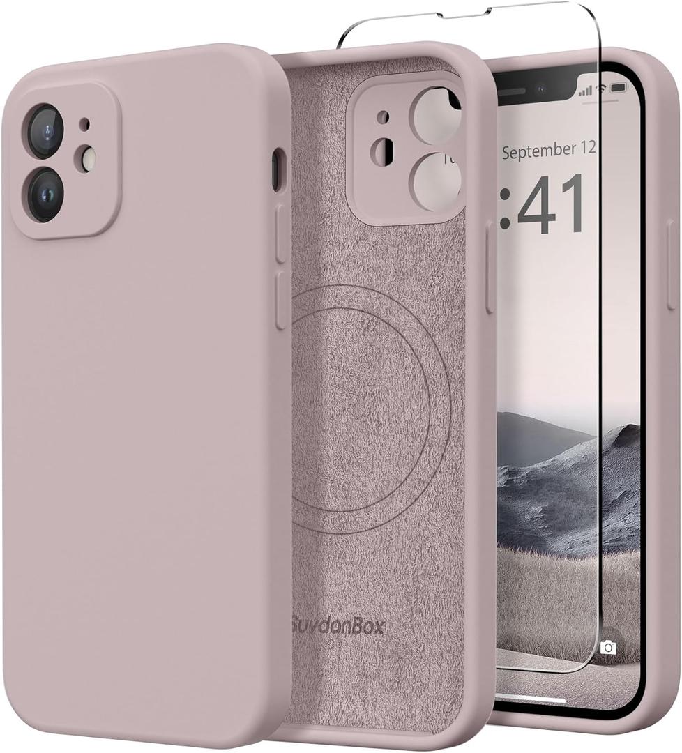 Magnetic for iPhone 12 Case, Compatible with MagSafe, [Full Camera Protection][Screen Protector] Silicone Shockproof Protective Phone Case for iPhone 12 6.1", Hazel