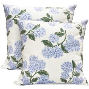 Decorative Throw Pillow Covers 16x16 inch Set of 2, Super Soft White Hydrangea Print Farmhouse Pillow Cases Outdoor Pillow Covers for Couch Sofa Bed Living Room Home Decor Cushion Covers