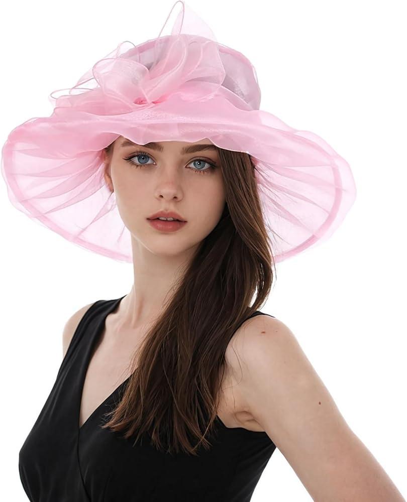 Derby Hats for Women 2025 Women's Elegant Organza Fascinator Sun Hat for Church, Tea Party, Weddings Hats