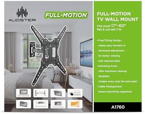 AUDSTER A1760 Full Motion TV Wall Mount, fits Most 22" - 50" Flat & Curved TVs