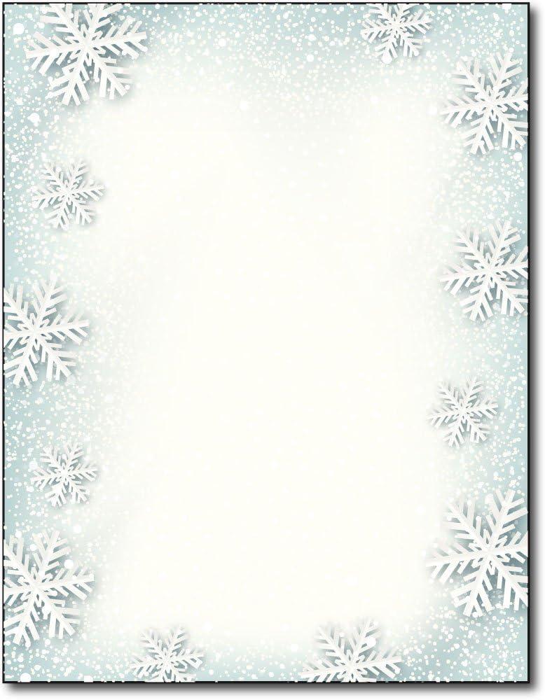Paper Snowflakes Holiday Stationery - 80 Sheets - Frosted Blue and White Snow Design for Christmas Letters, Holiday Greetings, and Winter Events - 8.5 x 11 - For Inkjet & Laser Printers